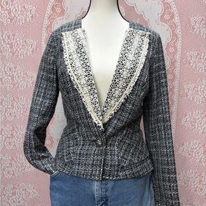 Lace Trim Tweed Peplum Jacket